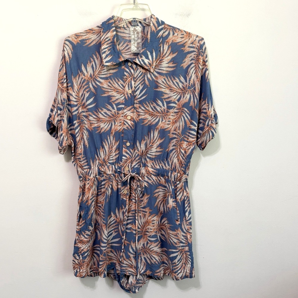 Sadie And Sage Romper M Blue Hawaii Pockets Summer Vacation Party Shower Boho